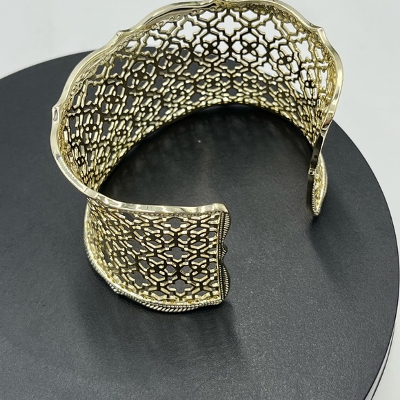 Kendra Scott Designer Candice Gold Tone Filigree Concave Wide Cuff Bracelet - Picture 9 of 13